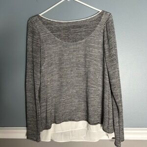White House Black‎ Market Striped Long Sleeve Top with under tank cut out back